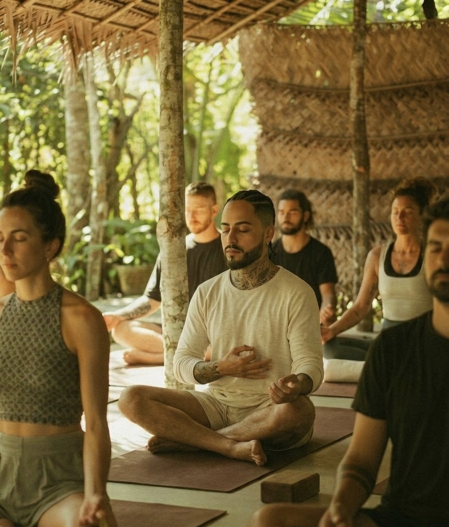 Sentado meditando